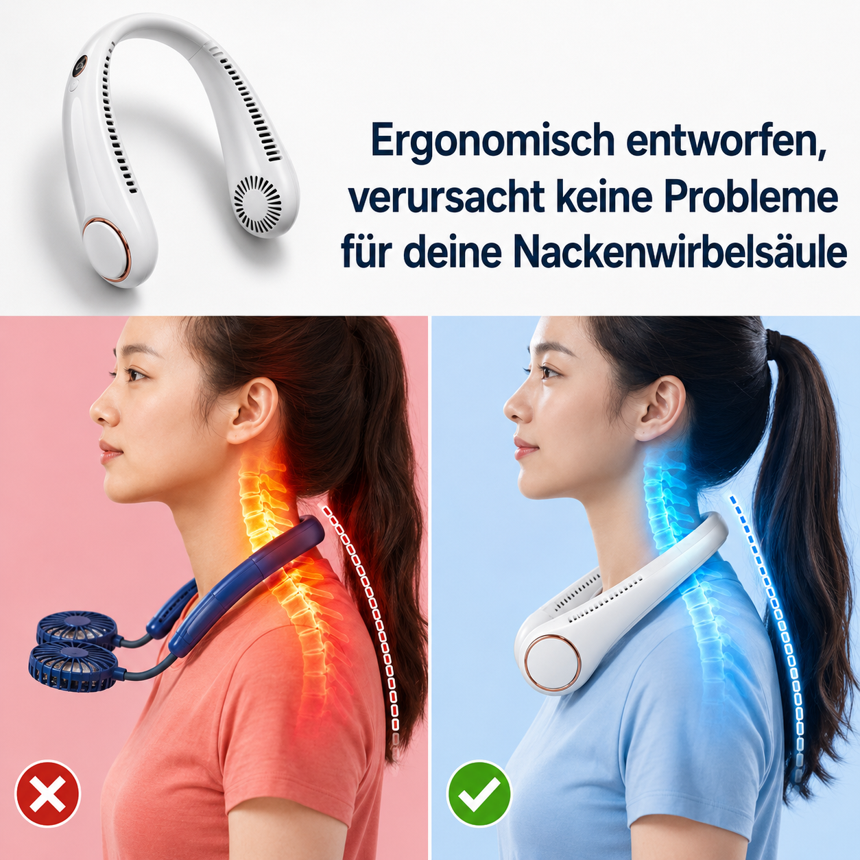 Nackenluft | Tragbarer Nackenventilator für sofortige Abkühlung.