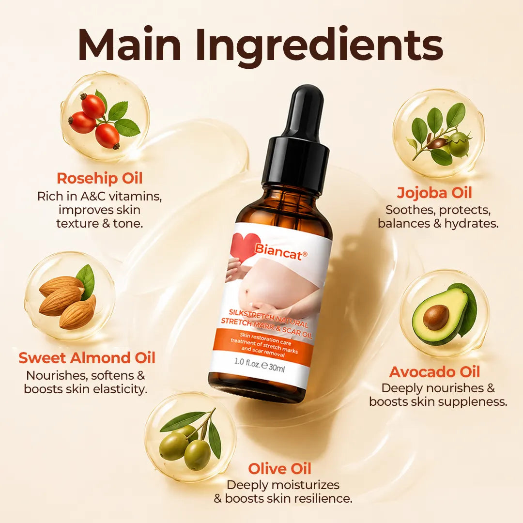 DermaSilk™ Stretch Mark & Scar Oil – Natürlich pflegen, glätten & das Erscheinungsbild von Dehnungsstreifen reduzieren