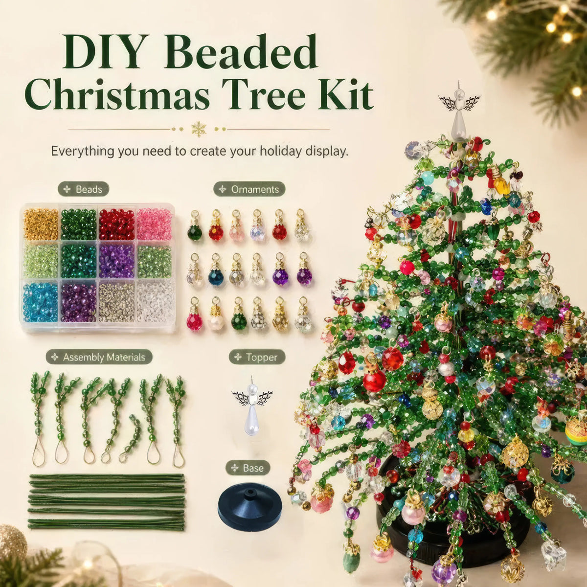 MerryBead™ DIY-Weihnachtsbaum – Kreativer Weihnachtsschmuck mit warmem LED-Licht
