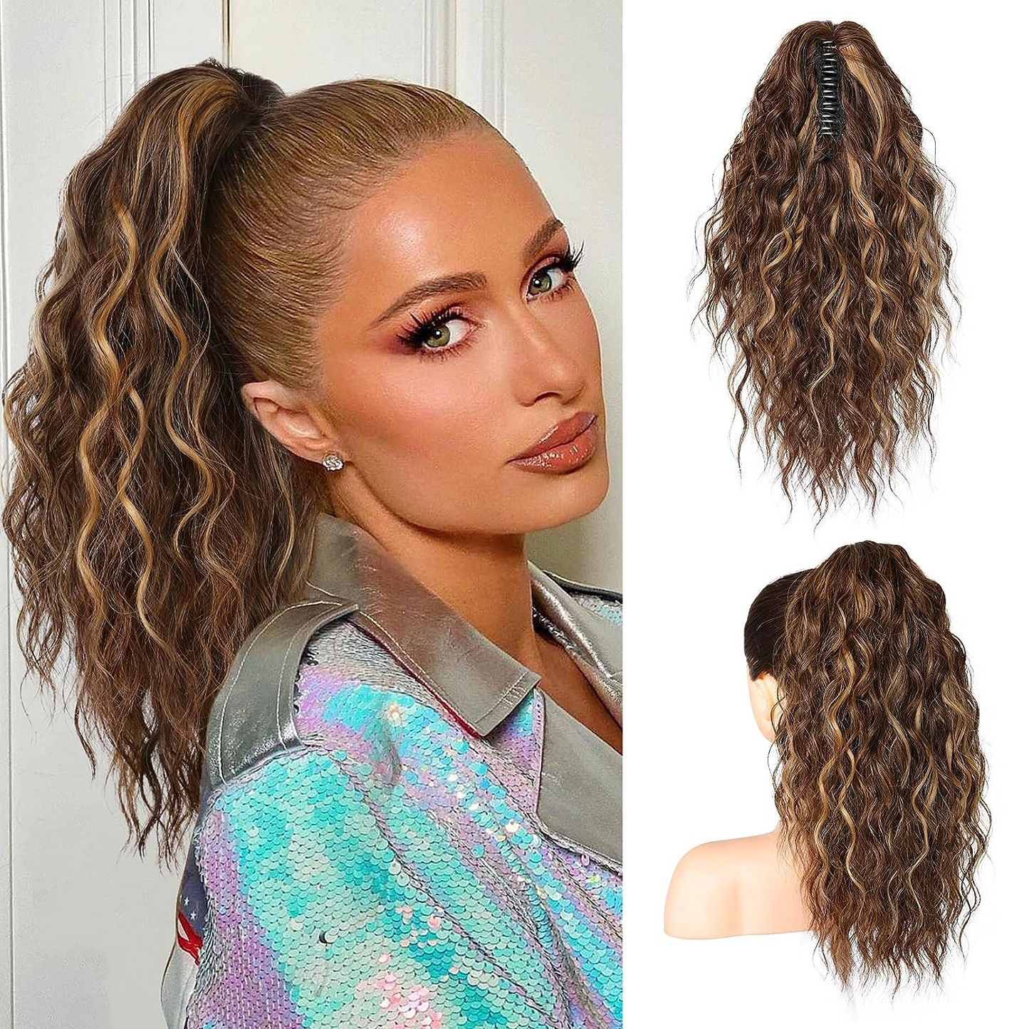 50 % RABATT 💜18 Zoll lockige, gewellte Frizz-Haarverlängerung mit Pferdeschwanz