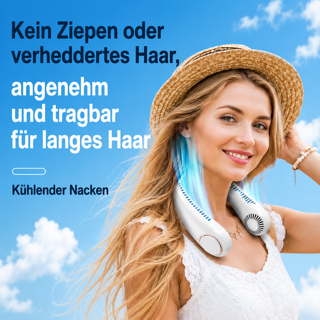 Nackenluft | Tragbarer Nackenventilator für sofortige Abkühlung.