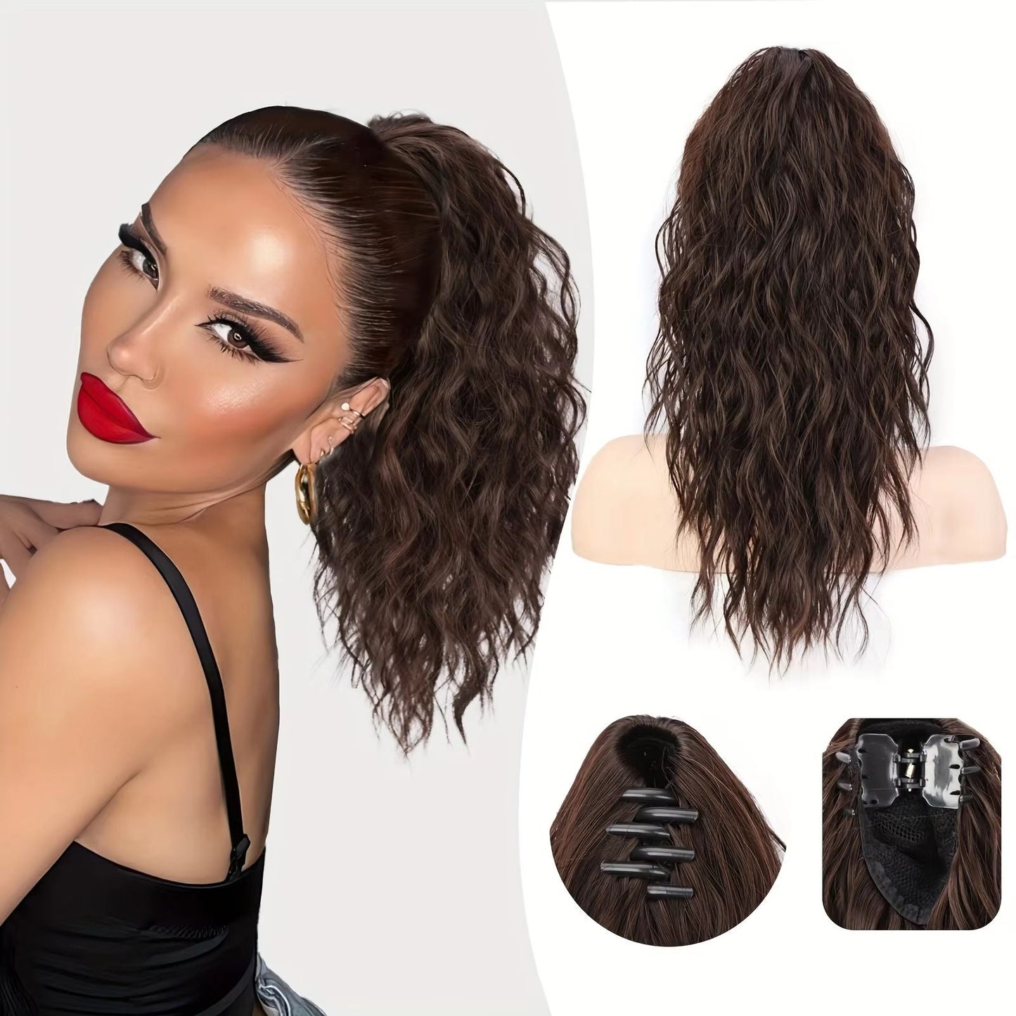 50 % RABATT 💜18 Zoll lockige, gewellte Frizz-Haarverlängerung mit Pferdeschwanz