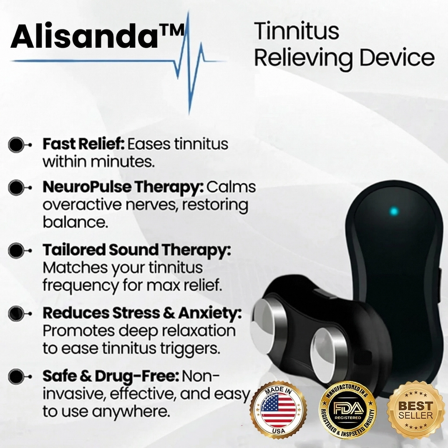TinniVexa™ Tinnitus Relief Gerät – NeuroPulse-Technologie für schnelle, medikamentenfreie Linderung