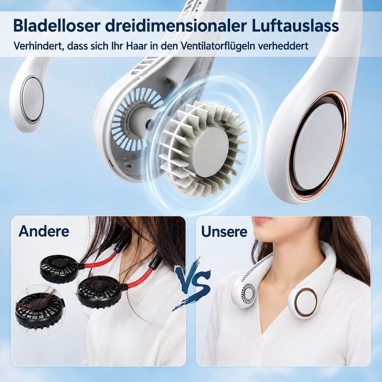 Nackenluft | Tragbarer Nackenventilator für sofortige Abkühlung.