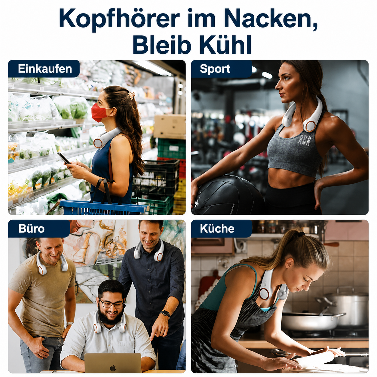 Nackenluft | Tragbarer Nackenventilator für sofortige Abkühlung.