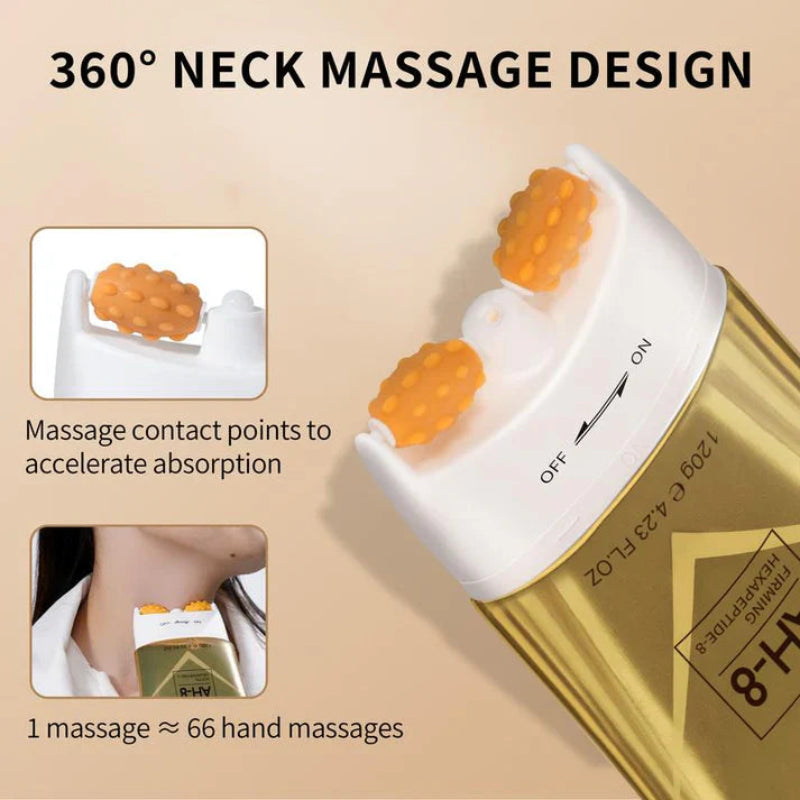 Halscreme mit 360° Massage-Roller | Straffend mit AH-8 Komplex, Ceramiden & Allantoin | Auslaufsicher