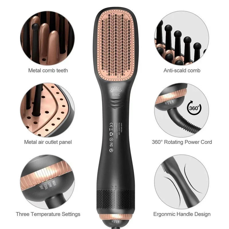 Lustra™ 3-in-1 Warmluftbürste – Trocknen, Entwirren & Volumen in einem Schritt