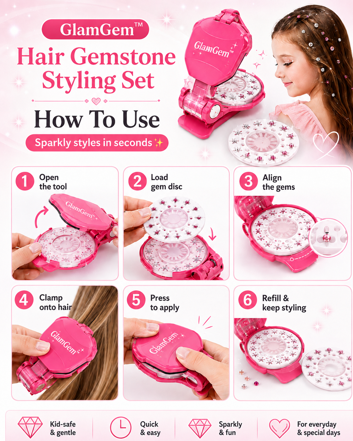 Glimmera™ Haar-Gemmen Styling-Set – Für funkelnde, kreative Frisuren