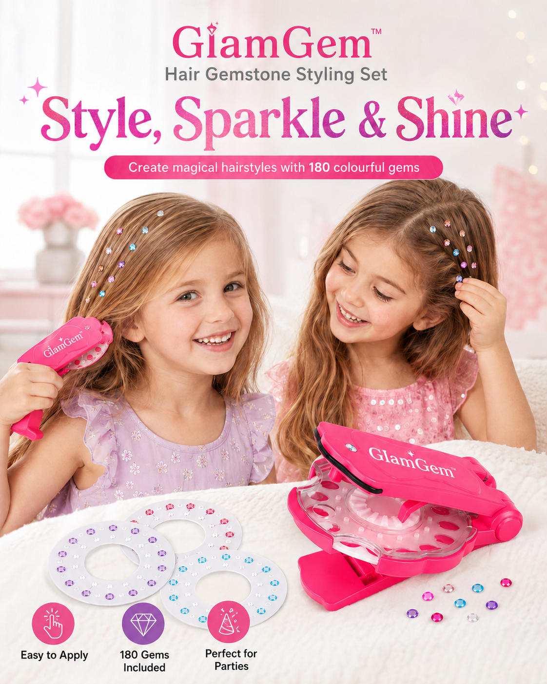 Glimmera™ Haar-Gemmen Styling-Set – Für funkelnde, kreative Frisuren