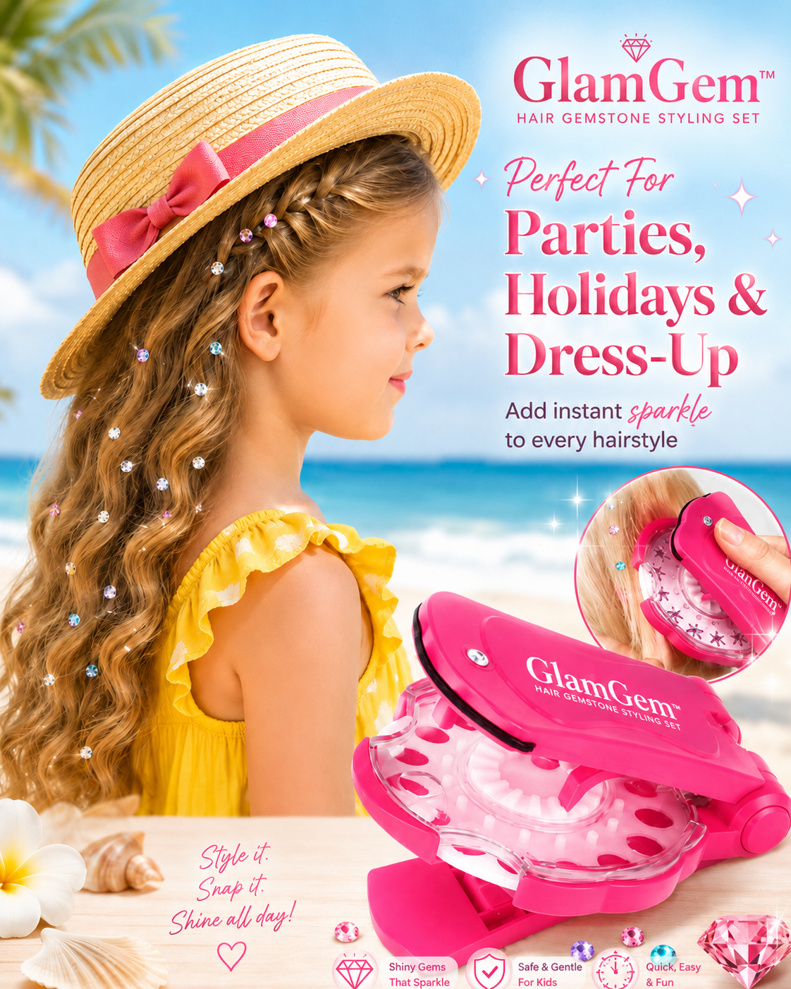 Glimmera™ Haar-Gemmen Styling-Set – Für funkelnde, kreative Frisuren