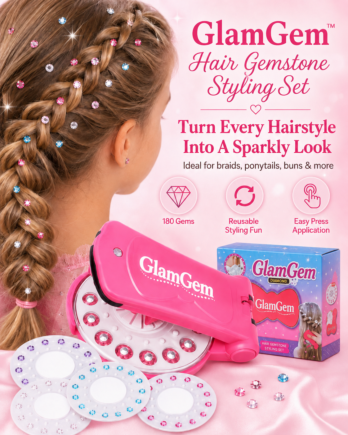 Glimmera™ Haar-Gemmen Styling-Set – Für funkelnde, kreative Frisuren