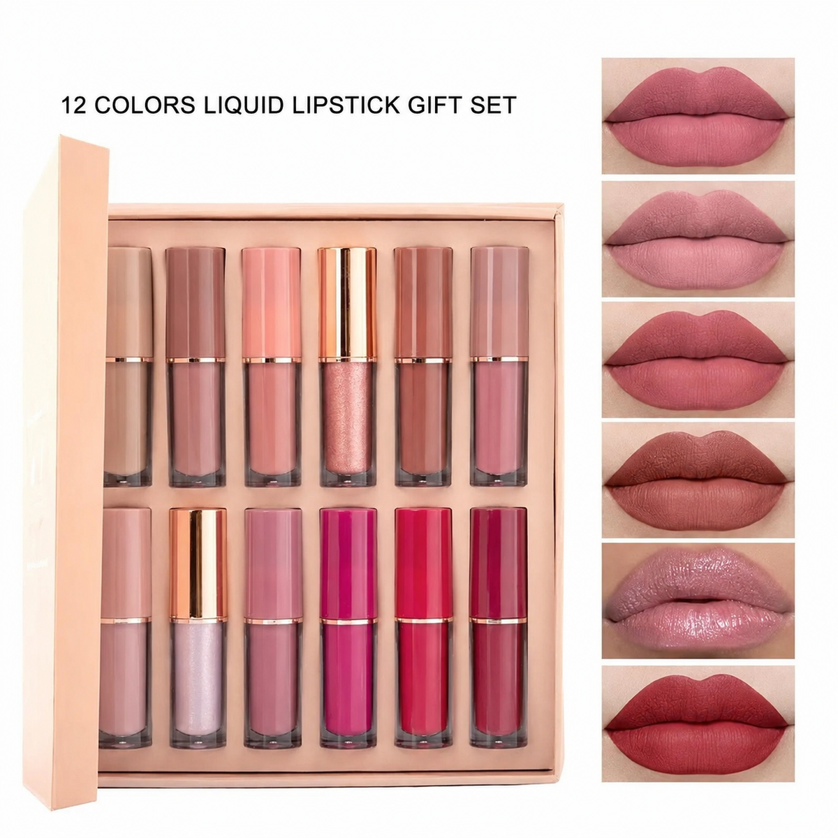 LipVella™ 12-Farben Flüssig-Lippenstift-Set – Hochpigmentierte Farben, langanhaltender Halt & samtiges Finish