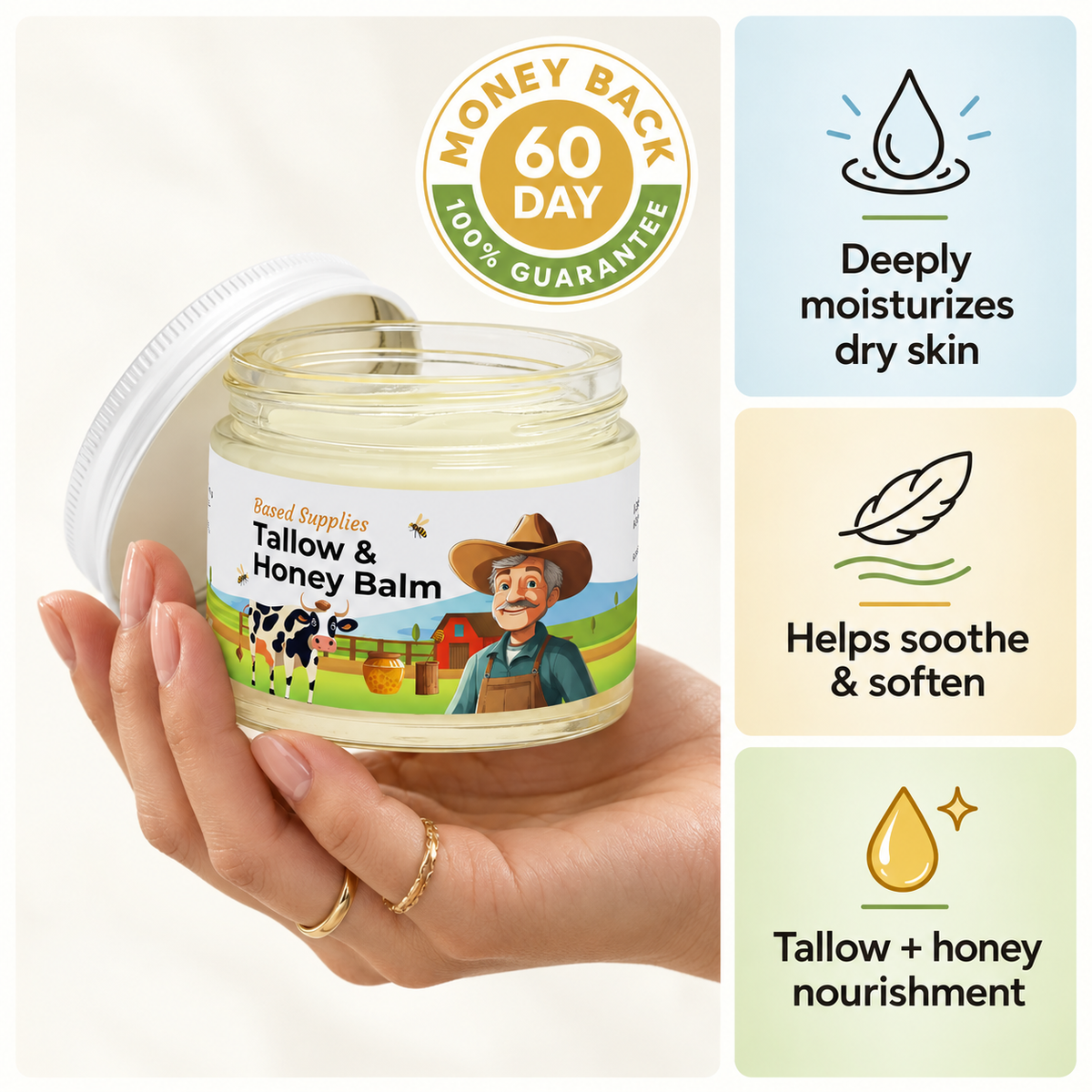 TallowMira™ Talg- & Honig-Balsam – Trockene Haut beruhigen, Risse pflegen & Hautbarriere stärken