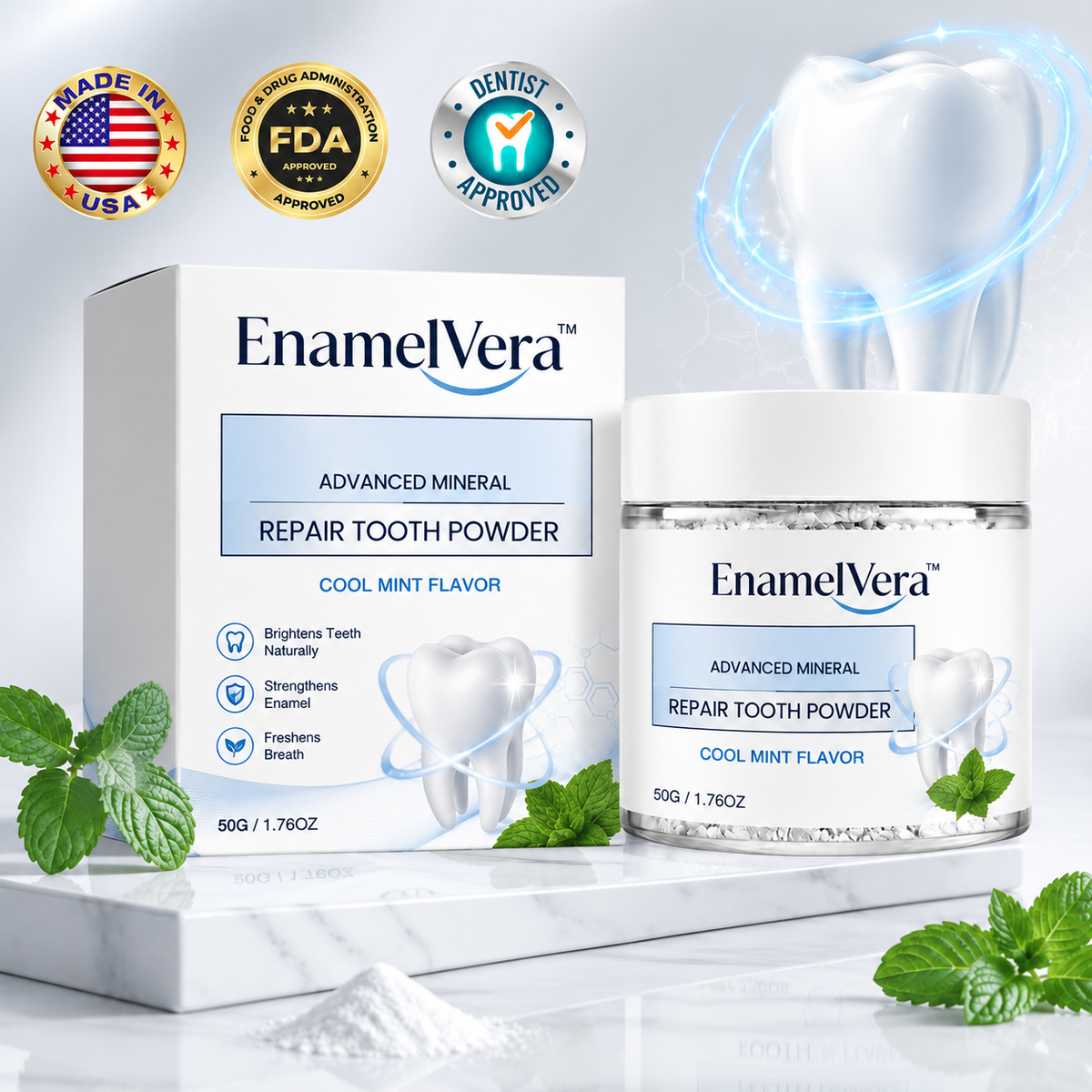 EnamelVera™ Mineral-Zahnpulver – Zahnschmelz remineralisieren, Zähne glätten & Oberflächenverfärbungen reduzieren