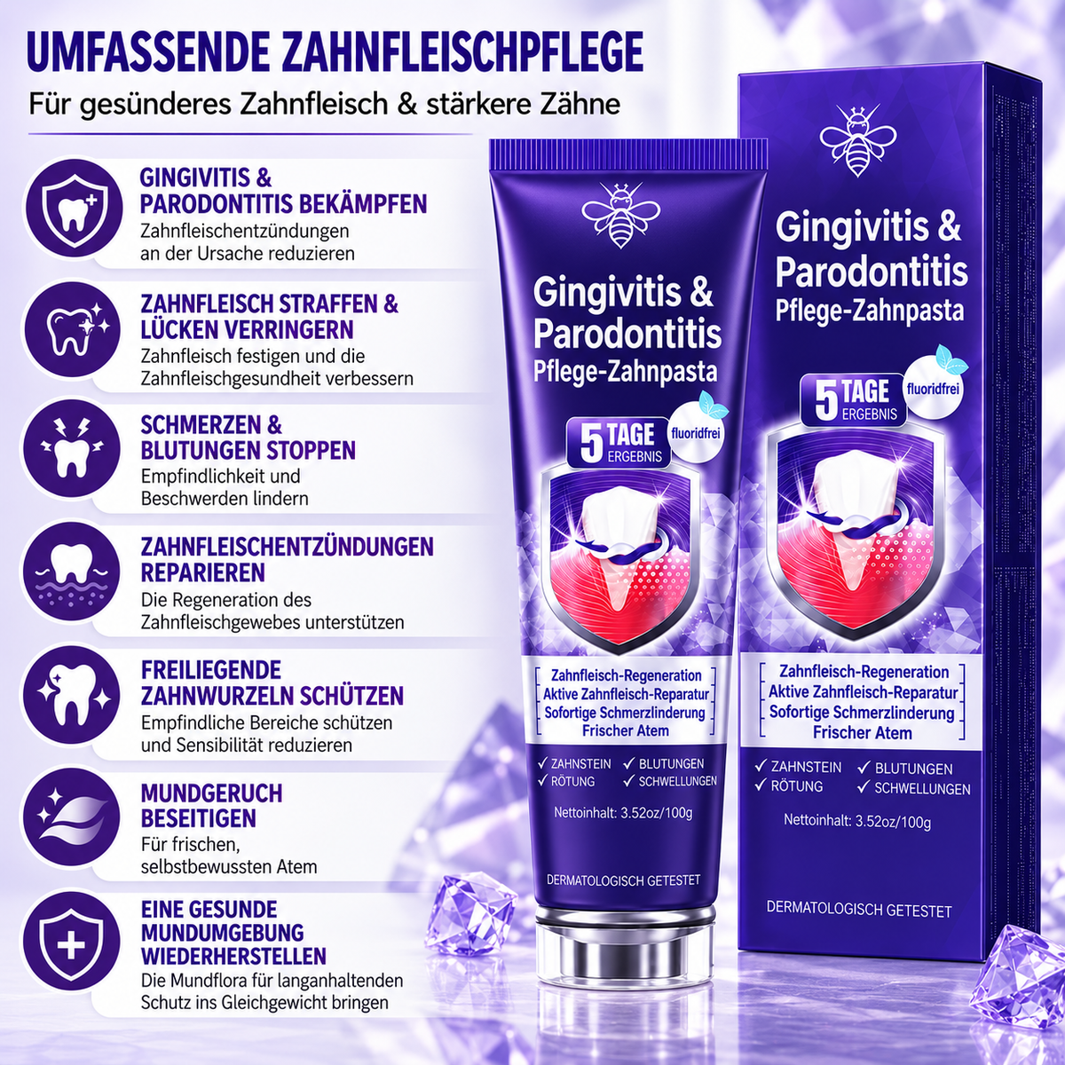 OralVera™ Gingivitis- & Parodontitis-Pflege-Zahnpasta – Zahnfleisch stärken, Zahnfleischbluten reduzieren & Mundgesundheit unterstützen