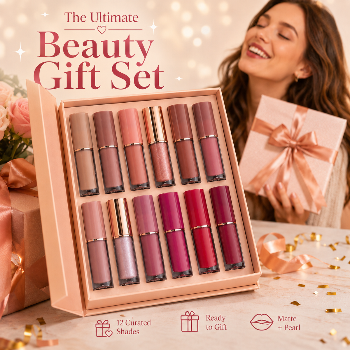 LipVella™ 12-Farben Flüssig-Lippenstift-Set – Hochpigmentierte Farben, langanhaltender Halt & samtiges Finish