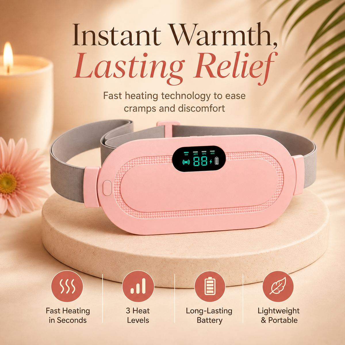 CramVera™ Perioden-Wärmegürtel – Wärme & Massage zur Linderung von Menstruationskrämpfen