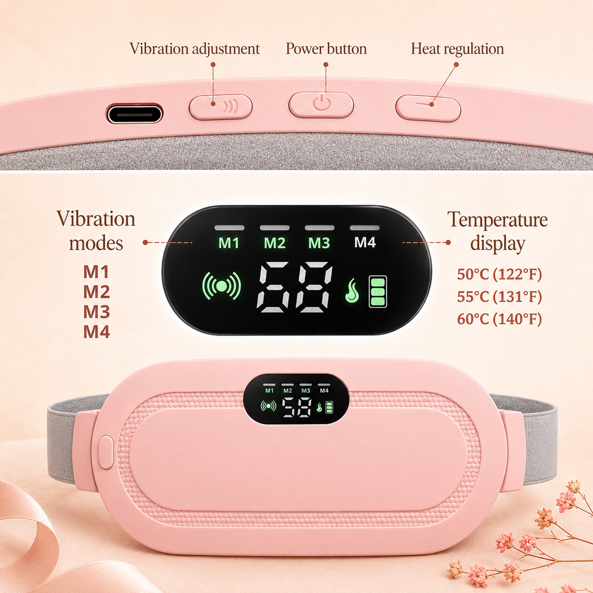 CramVera™ Perioden-Wärmegürtel – Wärme & Massage zur Linderung von Menstruationskrämpfen