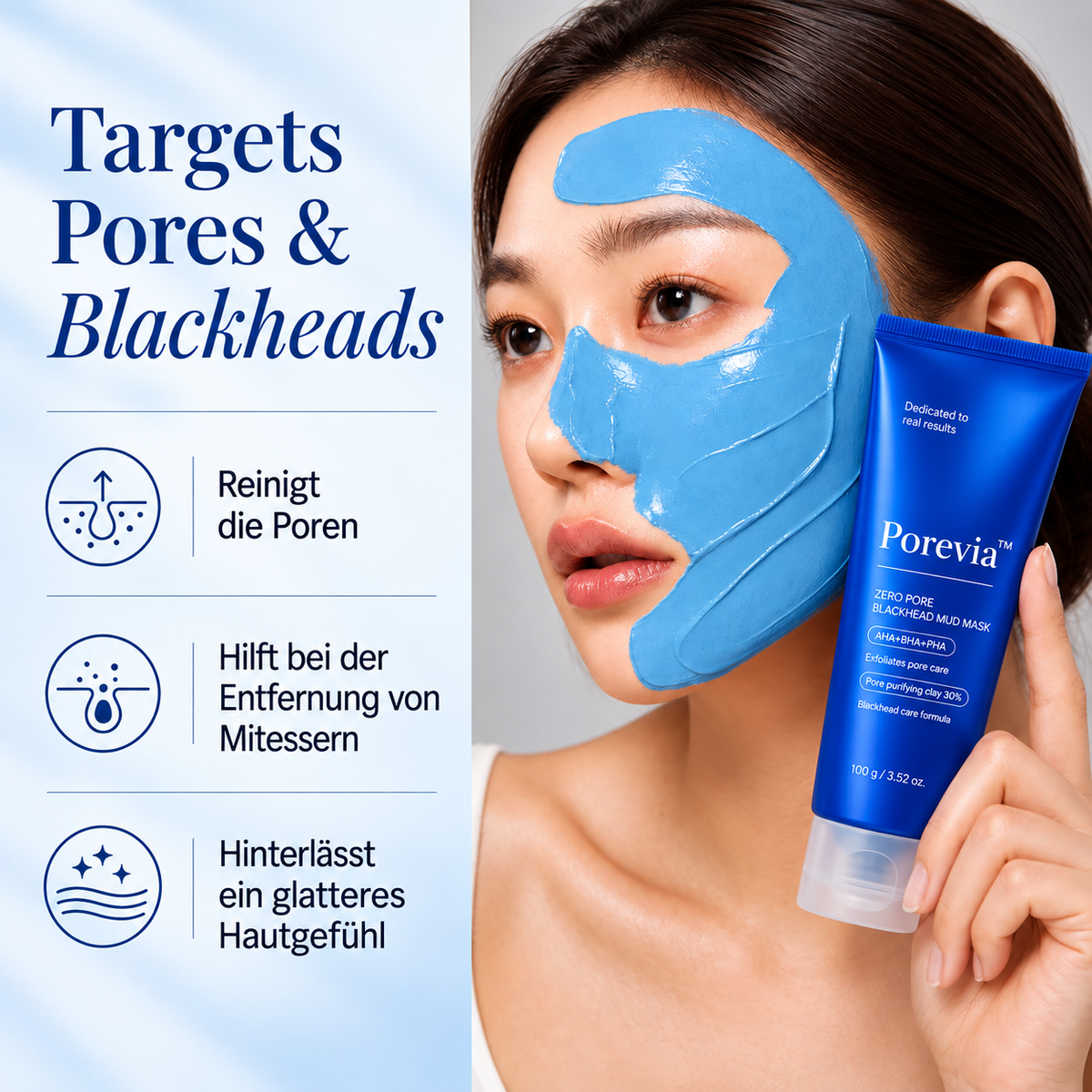 Porevia™ Blackhead Tonerde-Maske – Poren tiefenreinigen, Mitesser entfernen & überschüssigen Talg reduzieren