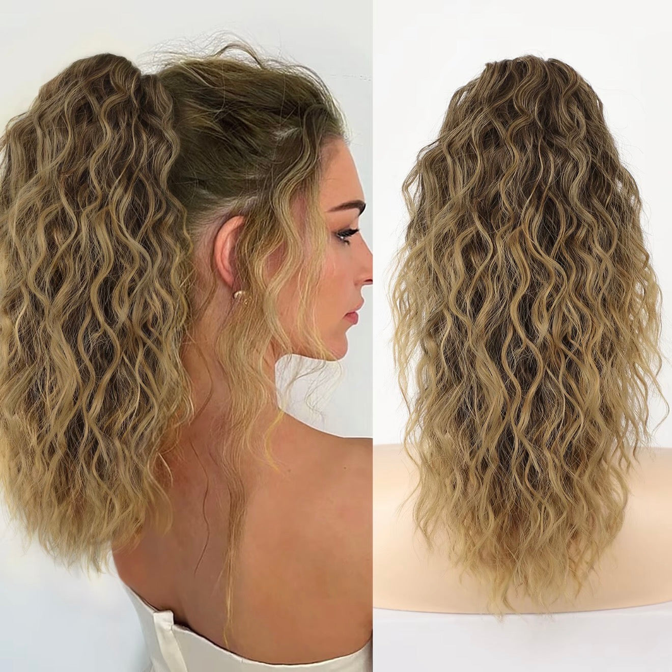 50 % RABATT 💜18 Zoll lockige, gewellte Frizz-Haarverlängerung mit Pferdeschwanz