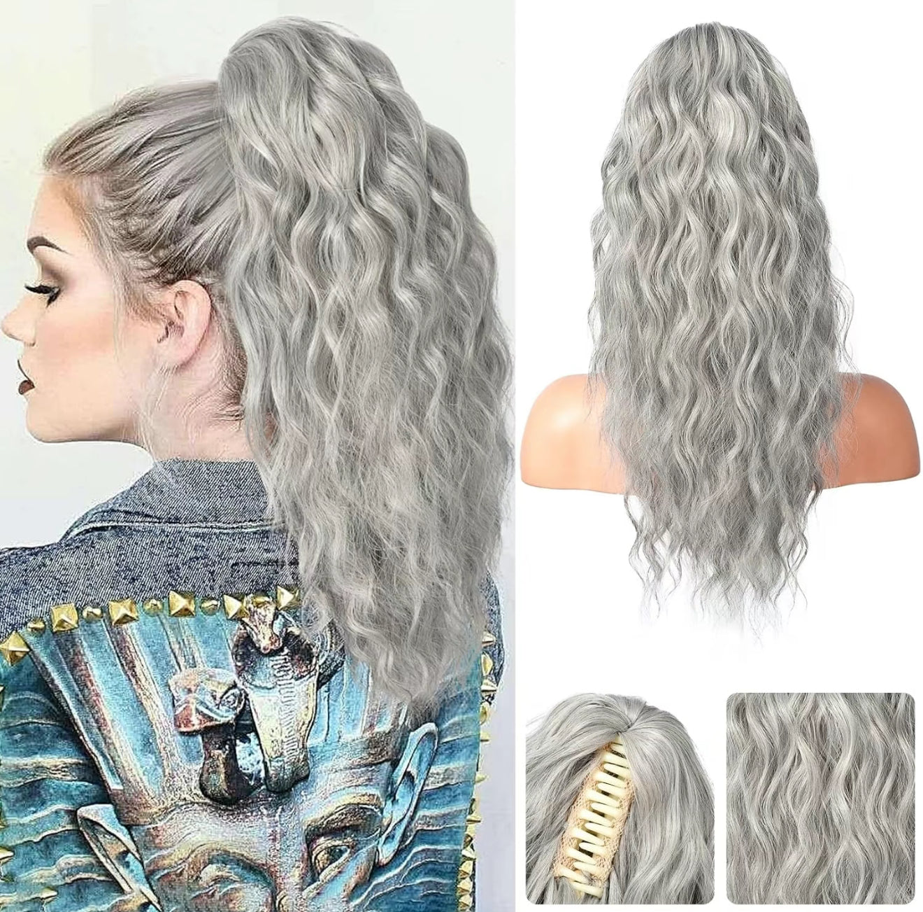 50 % RABATT 💜18 Zoll lockige, gewellte Frizz-Haarverlängerung mit Pferdeschwanz