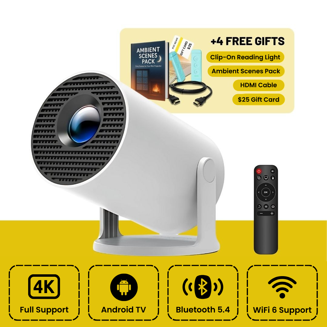 CineLuma™ Tragbarer Mini-Projektor – Gemütliche Film- & Leseatmosphäre mit 180°-Projektion