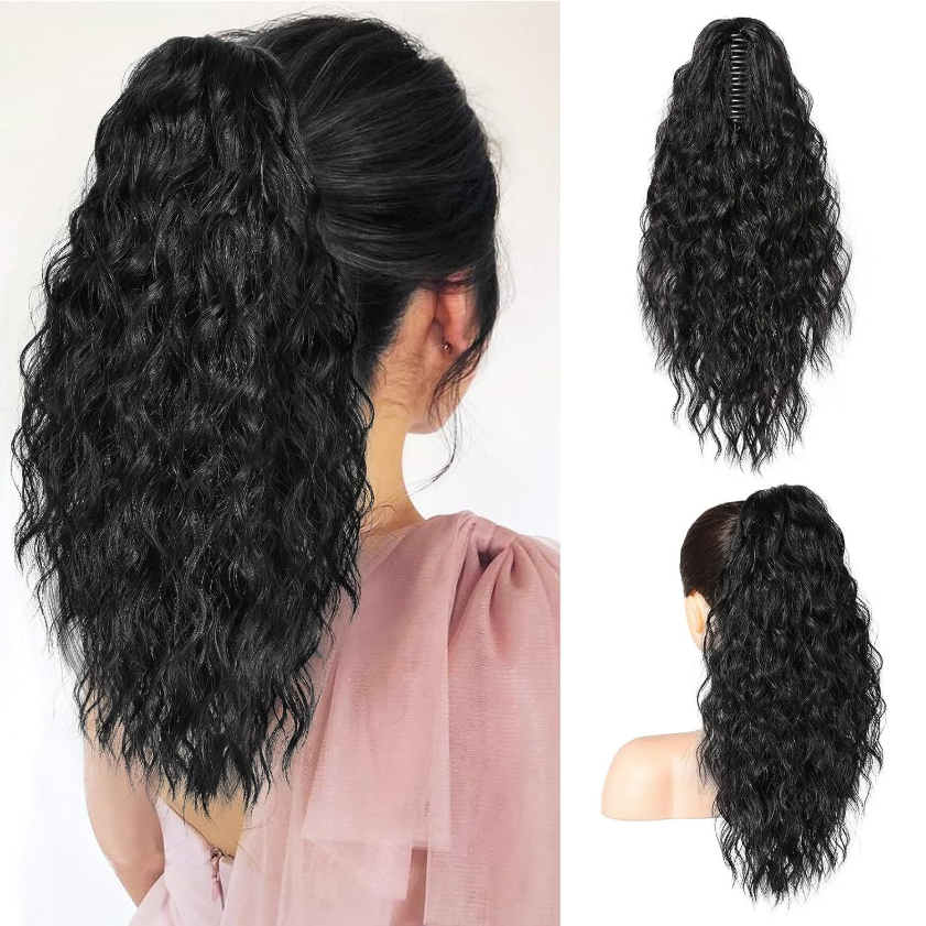 50 % RABATT 💜18 Zoll lockige, gewellte Frizz-Haarverlängerung mit Pferdeschwanz