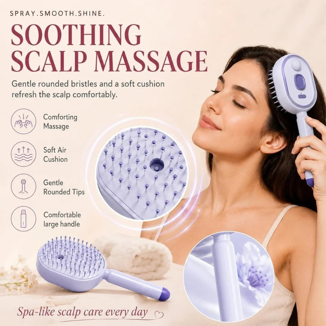 MistVeya™ Elektrische Sprüh-Massagebürste – Haare entwirren, Frizz reduzieren & Kopfhaut massieren