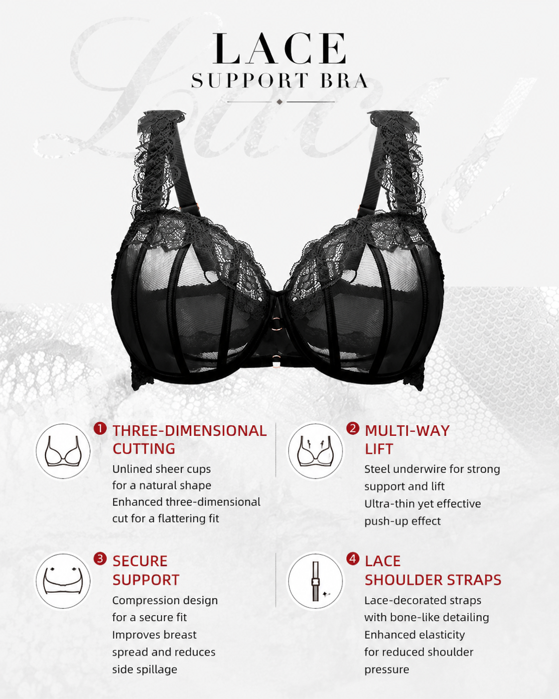 BustVera™ Spitzen-Push-up-BH – Bügelhalt, natürliche Anhebung & feminine Silhouette