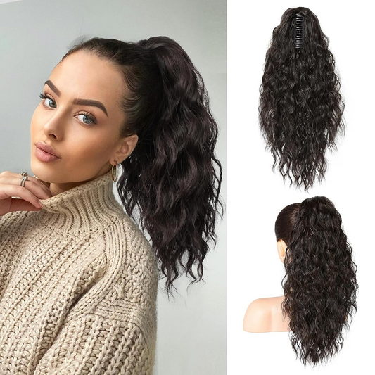 50 % RABATT 💜18 Zoll lockige, gewellte Frizz-Haarverlängerung mit Pferdeschwanz