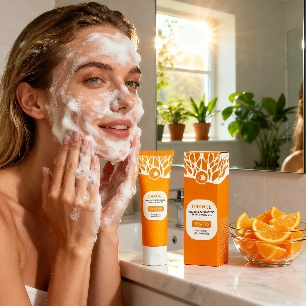 🔥 50% RABATT | OrangeGlow™ Exfoliating Gel – Sanftes Enzym-Peeling für strahlende Haut