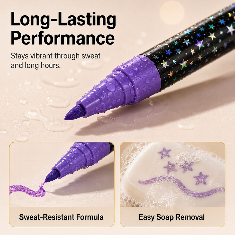 Glitzora™ 24-Farben Glitzer-Marker Set – Doppelseitige Face & Body Marker für funkelnde Designs